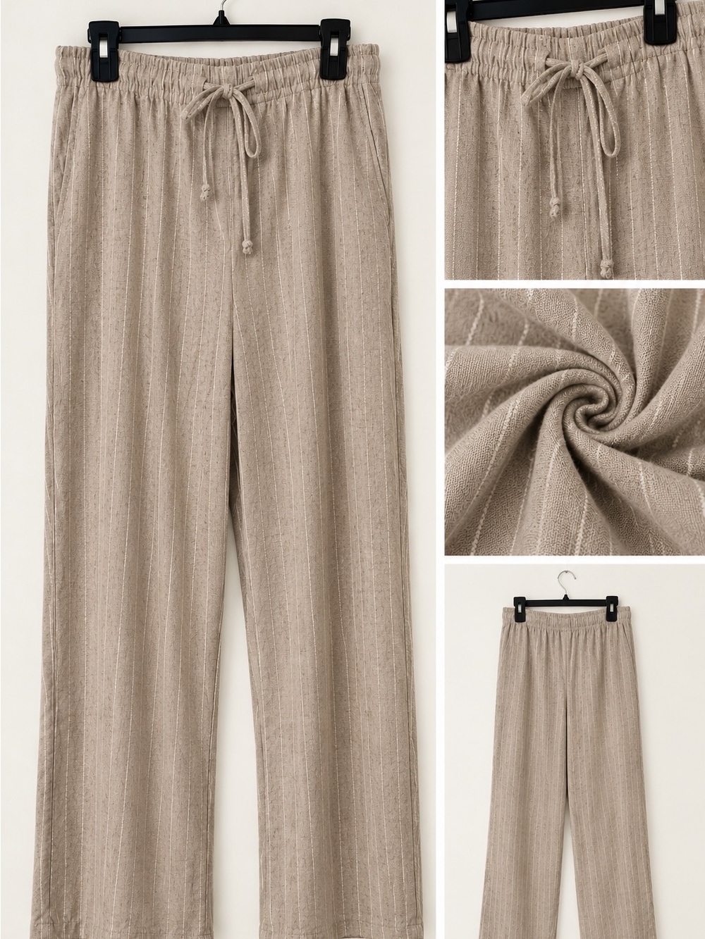 ✨ LOFT Outlet Beige Pinstripe Wide-Leg Pants – Size L